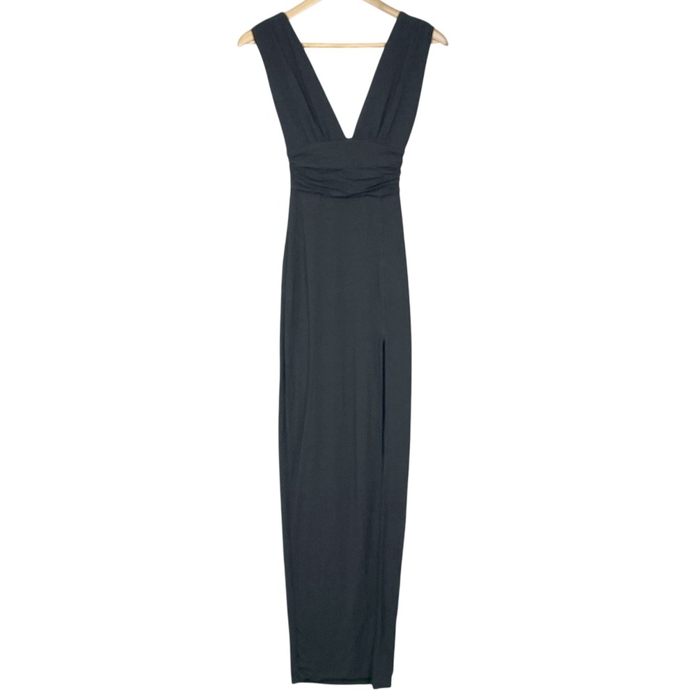 Oh Polly Deep V Ruched Waist High Slit Maxi Gown Dress Sz 4 Formal Wedding Gala